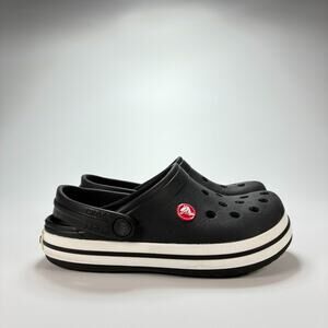 Crocs Crocband Clog Black White Stripe Sandals Shoes Jibbitz Ready Youth SIze 3